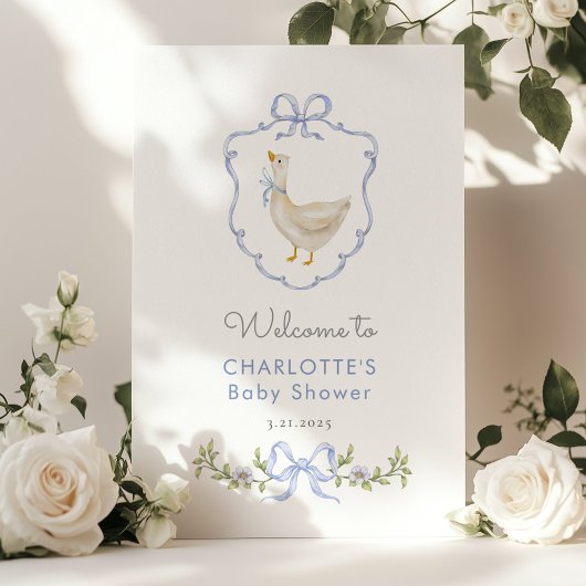 Poster Silly Goose Blue Bow Baby boy Douche Bienvenue
