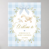 Poster Silly Goose Blue Gingham Baby Shower Welcome (Devant)