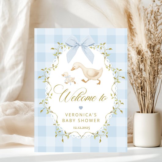 Poster Silly Goose Blue Gingham Baby Shower Welcome