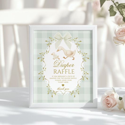 Poster Silly Goose Diaper Raffle Sage Green Whimsical