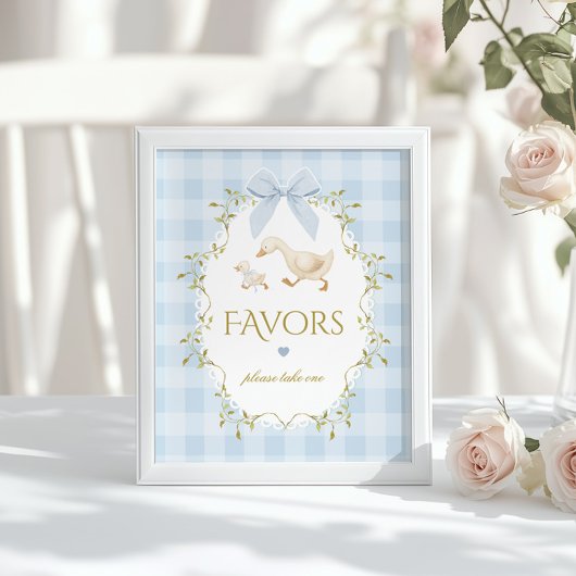 Poster Silly Goose Favors Sage Blue Gingham Baby Shower