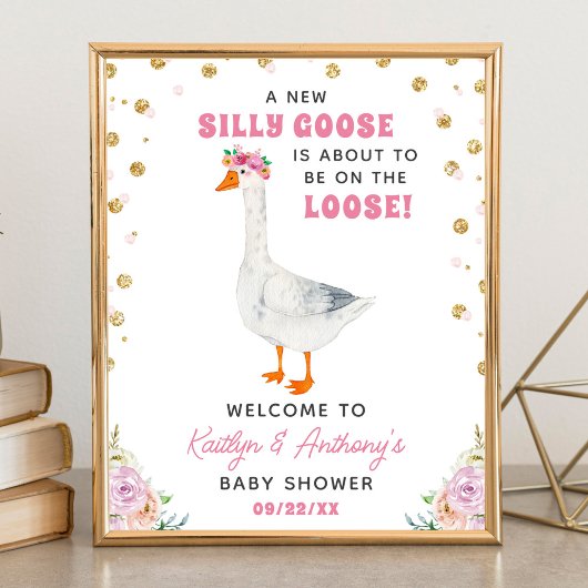 Poster Silly Goose Pink Watercolor Baby Shower Welcome