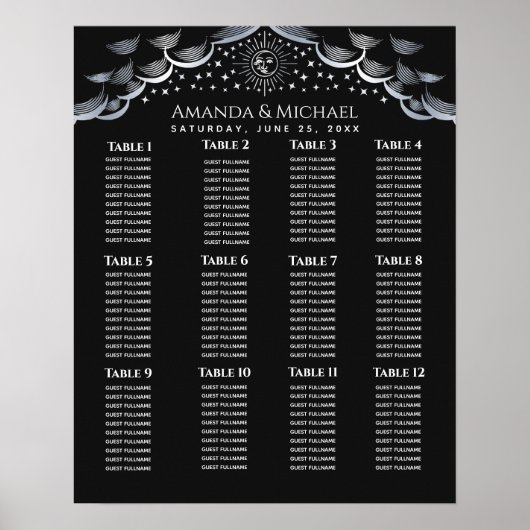 Poster Silve Sun & Moon Tarot Card Wedding Seating Chart (Devant)