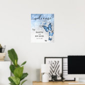 Poster Silver and Baby Blue Butterfly Welcome Wedding (Bureau à domicile)