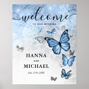 Poster Silver and Baby Blue Butterfly Welcome Wedding