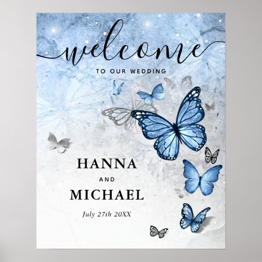 Poster Silver and Baby Blue Butterfly Welcome Wedding (Devant)