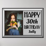 Poster Silver Beveled Art Deco Birthday Photo<br><div class="desc">Decorate your party with this Silver Beveled Art Deco Birthday Photo Poster. Customize with the age,  name and favorite photo of the birthday person. It features a modern art deco font with a stylish beveled border.</div>