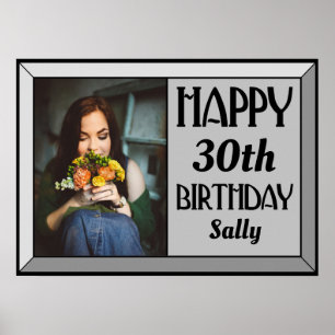 Poster Silver Beveled Art Deco Birthday Photo
