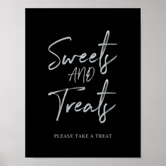 Poster Silver & Black Modern Sweets & Treats Party Sign (Devant)