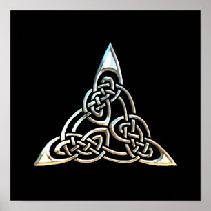 Poster Silver Black Triangle Spirals Celtic Knot