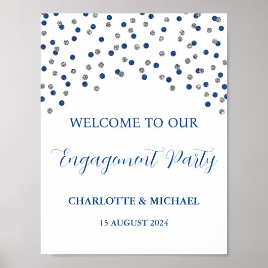 Poster Silver Blue Engagement Party 8,5x11 (Devant)