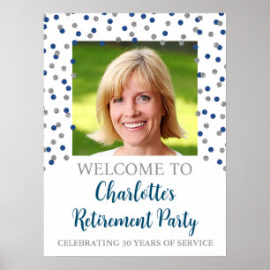 Poster Silver Blue Retirement Party Custom 18x24 Photo