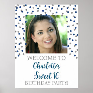 Poster Silver Blue Sweet 16 Anniversaire 18x24 Photo