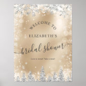 Poster Silver chic pin neige bienvenue douche nuptiale (Devant)