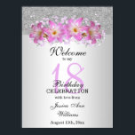 Poster Silver Classy & Belladonna Lilies 18e anniversaire<br><div class="desc">Belle affiche de bienvenue de fête d'anniversaire classe et élégante. Cet exemple est conçu depuis 18 ans, mais convient à tout âge. Un design glamour avec une parties scintillant argentée et un arrière - plan dégradé avec un joli ruban d'argent pour séparer les deux images, au-dessus du ruban est une...</div>