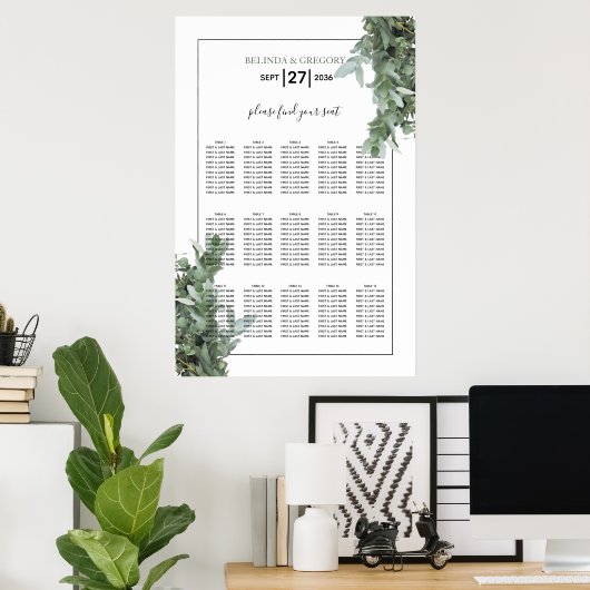 Poster Silver Dollar Eucalyptus Wedding Seating Chart (Bureau à domicile)