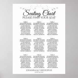 Poster Silver Filigree 9 Table Wedding Seating Chart