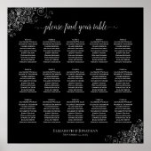 Poster Silver Frills Black 15 Table Wedding Seating Chart (Devant)