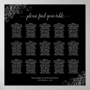 Poster Silver Frills Black 15 Table Wedding Seating Chart
