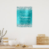 Poster Silver Glitter Turqouise Blue Foil Bridal Shower (Cuisine)
