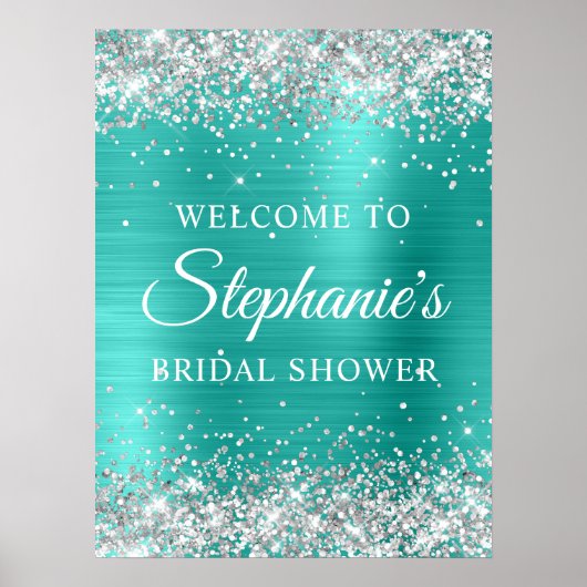 Poster Silver Glitter Turqouise Foil Bridal Shower (Devant)