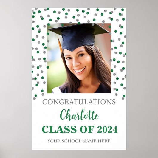 Poster Silver Green Graduation Party Custom 20x30 Photo (Devant)