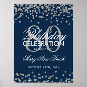 Poster Silver Navy Blue 80e anniversaire Parties scintill