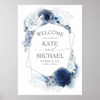 Silver Navy et Dusty Blue Floral Mariage Bienvenue
