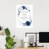 Poster Silver Navy et Dusty Blue Floral Mariage Bienvenue (Bureau à domicile)