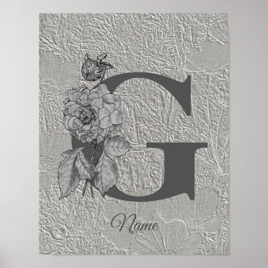 Poster Silver Peony Elegant Monogramme Initial G Votre No (Devant)