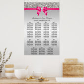 Poster Silver Sequins Pink Bow Wedding Seating Chart (Cuisine)