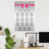 Poster Silver Sequins Pink Bow Wedding Seating Chart (Bureau à domicile)