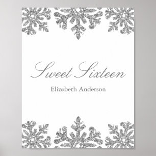 Poster Silver Snowflake Winter Sweet 16