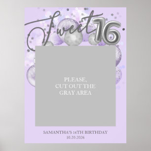 Poster Silver Sweet 16 Balloons Party Photo Prop Lavender