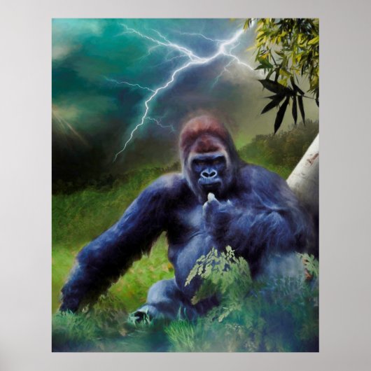 POSTER SILVERBACK GORILLA JUNGLE ÉCLAIRAGE (Devant)