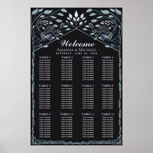 Poster SilverEnchanted Gothic Raven Wedding Seating Chart (Devant)