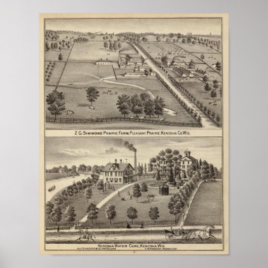 Poster Simmon's Prairie Farm, Kenosha Water Cure (Devant)