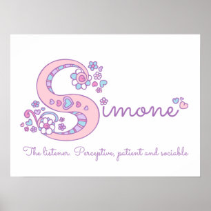 Poster Simone lettre S doodle nom d'art du coeur signifia