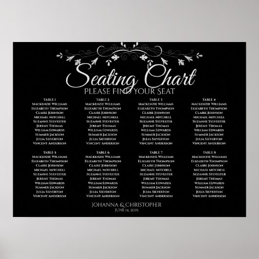 Poster Simple 8 Table Gris sur Noir Plan de Table de Mari (Devant)