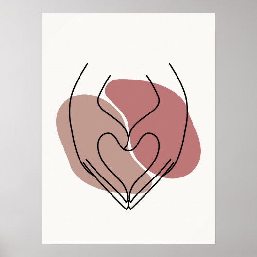 Poster Simple Abstrait Style Boho minimal Mains Coeur (Devant)