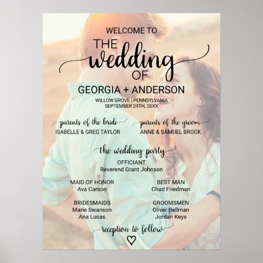 Poster Simple Black Calligraphy Photo Wedding Programme (Devant)