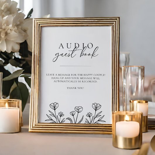Poster Simple Black Floral Mariage Audio Panneau du livre