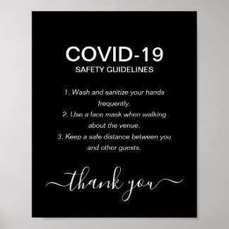 Poster Simple Black & White Covid Safety Guidelines Party