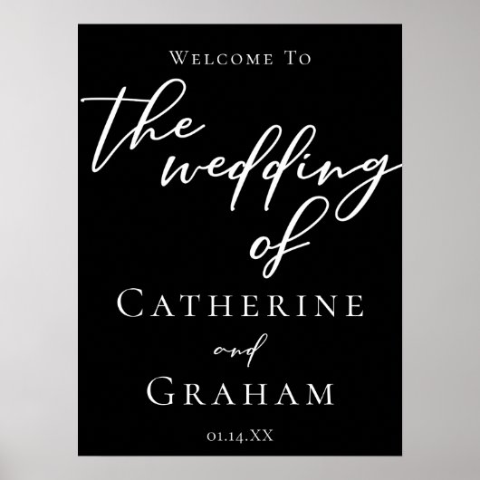 Poster Simple Black White Typographie Mariage chic Bienve (Devant)