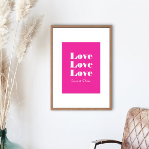 Poster Simple Blanc Nettoyer 3 x Amour   Hot Pink