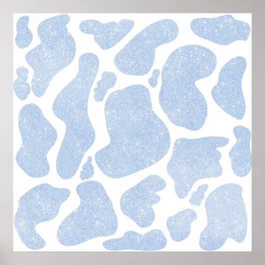 Poster Simple Blue White Large Cow Spots Animal Print (Devant)