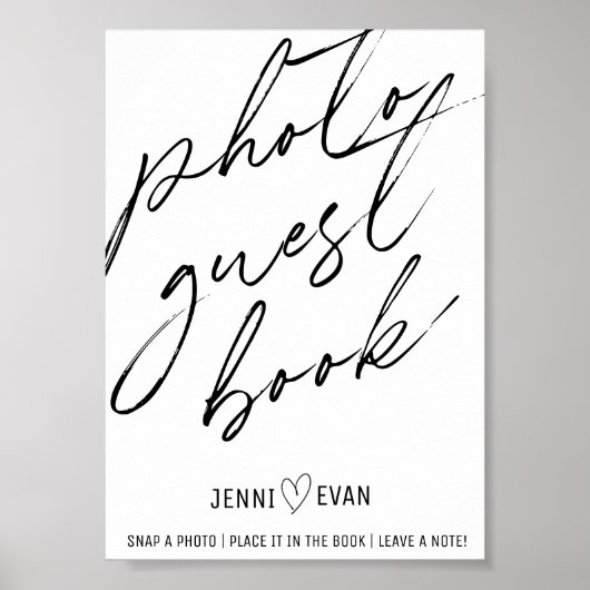 Poster Simple Calligraphic Photo Guest Book Wedding Sign (Devant)