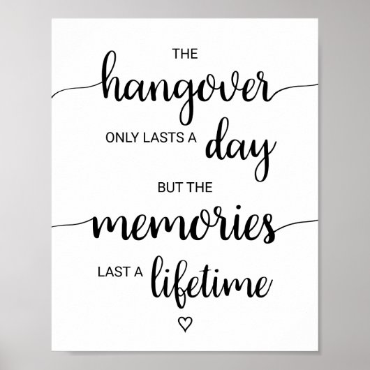 Poster Simple calligraphie noire Hangover & Memories Sign (Devant)