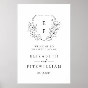 Poster Simple cerisier Blossom Monogram Crest Bienvenue