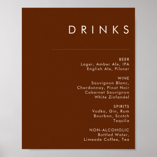 Poster Simple Désert | Menu des Boissons Cannelle Foncée (Devant)